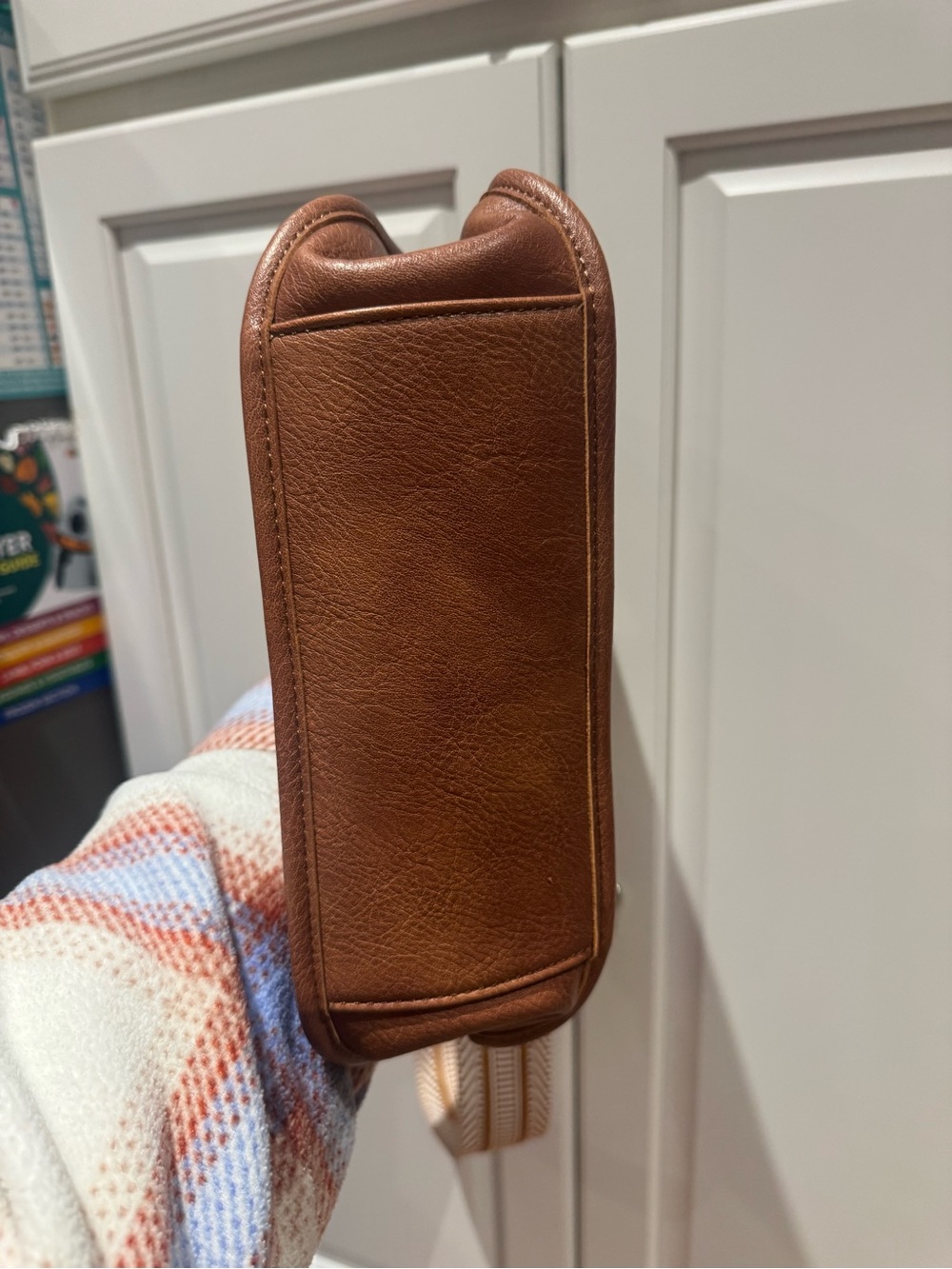 Brown Leather Shoulder Bag with Striped Strap - Picture 12 of 12